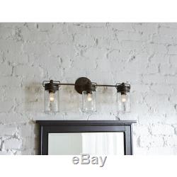 Bathroom Vanity 3 Light Fixture Aged Bronze Mason Jar Wall Lighting Allen + Roth