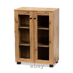 Baxton Studio Mason Oak Brown Wood 2-Door Storage Cabinet With Glass Doors