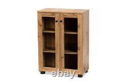 Baxton Studio Mason Oak Brown Wood 2-Door Storage Cabinet With Glass Doors