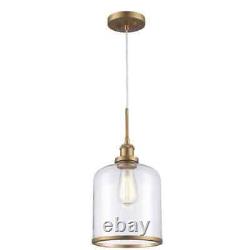 Bel Air Lighting Dorina 1-Light Antique Gold Mason Jar Hanging Pendant Light