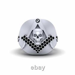 Black Onyx Masonic Skull Ring Mason Skull Wedding Ring Solid 925 Sterling Silver