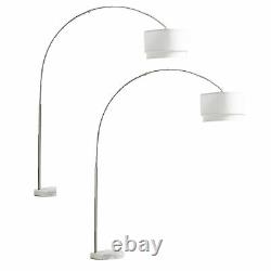 Brightech Mason Arc Floor Lamp withHanging Shade & LED Light Bulb, Nickel (2 Pack)