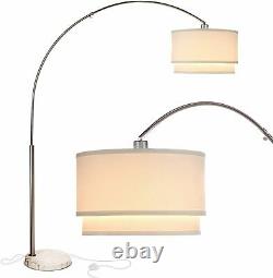 Brightech Mason Arc Floor Lamp with Unique Hanging Drum Shade, Nickel