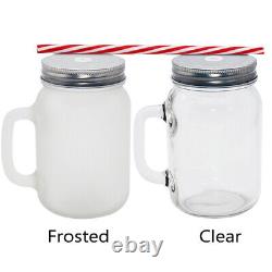 Bundle 48 Packs 12oz Sublimation Frosted Glass Mason Jar Cup with Lids & Straw