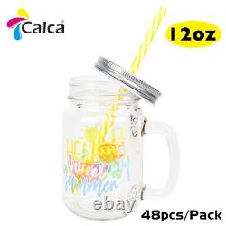 CALCA 48Pack 12oz Sublimation Transfer Mason Jar Cup Tumbler with Lids & Straw