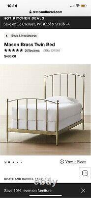 Crate and barrel twin bed frame- Mason. Brass Frame, Mattress And Box Spring