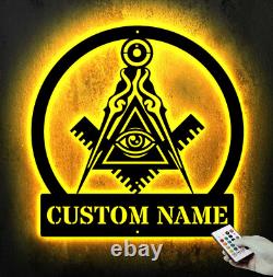 Custom Mason Square&Compass Metal Sign LED Light Personalized Masonic Name Sign