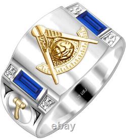 Customizable 0.925 Sterling Silver & 14k Gold Masonic Freemason Past Master Ring