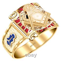 Customizable Men's 0.925 Sterling Silver or Vermeil Blue Lodge Master Mason Ring