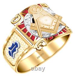 Customizable Men's Two Tone 0.925 Sterling Silver or Vermeil Master Mason Ring