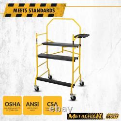 D Scaffold Work Platform with Safety Rail Tool Tray 900Lb 4.2ft x 6.3ft x 2.6 ft
