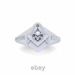 Diamond Masonic Skull Engagement Ring Solid 925 Sterling Silver Mason Skull Ring