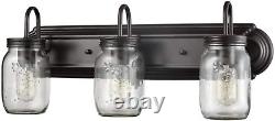 EUL DB3046 Clear Industrial Mason Jar Bathroom Vanity Glass Wall Sconces Oil Rub