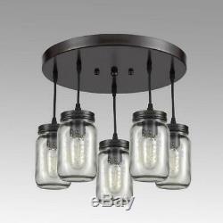 EUL Rustic Mason Jar Semi Flush Mount Ceiling Light 5-Light Pendant Lighting Fix