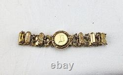 F. Mason Antique Edwardian Monogram Stretch Expansion Bracelet Heavy Gold Plate