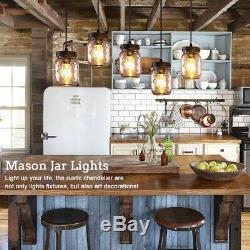 Farmhouse Chandelier Mason Jar Hanging Pendant Light Ceiling Lamp Loft Fixture