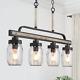Farmhouse Chandeliers For Dining Room, 4-light Rustic Mason Jar Lights For Kitch