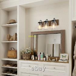 Farmhouse Mason Jar 3-Light Vanity Light Glass Wood Bathroom Wall Sconce Fixture