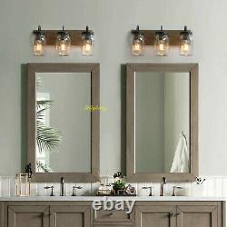 Farmhouse Mason Jar 3-Light Vanity Light Glass Wood Bathroom Wall Sconce Fixture