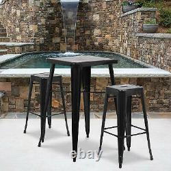 Flash Furniture 23.75 Black Metal Bar Table Set with 2 Backless Stools New