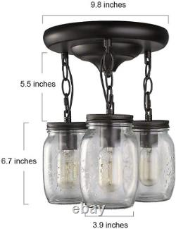 Flush Mount Ceiling Light Fixture, Farmhouse Mason Jar Glass Pendant for Kitchen