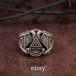 Free mason Masonic Eagles birds 925 Sterling Silver religious Men's Biker Ring