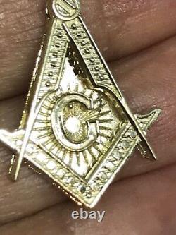 GOLD Freemason Masonic Mason G pendant 10k yellow charm necklac solid real 1.30