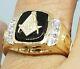 Gold Mens Freemason Masonic Mason Onyx Ring 14k Solid Real Yellow 10 8 9 11 12