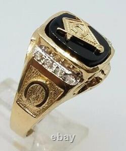 GOLD Mens freeMason Masonic Mason onyx ring 14k solid real yellow 10 8 9 11 12