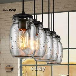 Glass Mason Jar 5-Lights Fixtures Rustic Chandeliers Hanging for Kitchen Island