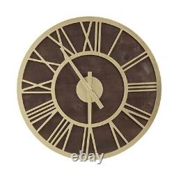 Gold Metal Framed Mason Clock MDF with Veneer, 24 Dia. Roman Numeral Home Decor