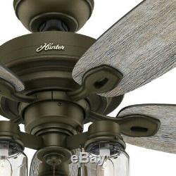 Hunter 52 Regal Bronze Ceiling Fan with 3-Lights and Mason-Jar Glass Shades