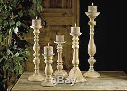 IMAX Mason Natural Wash Wood Candleholders Set of 5 Vintage Candle Stands