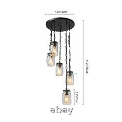 Industrial Mason Jar Chandelier 5 Lights Ceiling Light Glass Kitchen Island Lamp