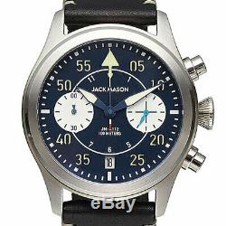 JACK MASON Men's 42mm Chrono Aviation Dark Blue Leather Watch JM-A112-001 New