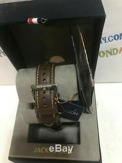 JACK MASON Men's 42mm Nautical Brown Italian Leather Watch JM-N102-015 New