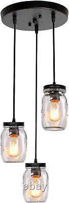 JHLBYL Glass Mason Jar Light Fixture, 3-Light Adjustable Farmhouse Kitchen Islan