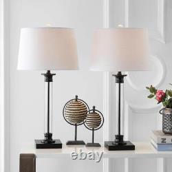JONATHAN Y Table Lamp 30-in Mason Glass Metal Cotton Shade Black Clear (2-Set)
