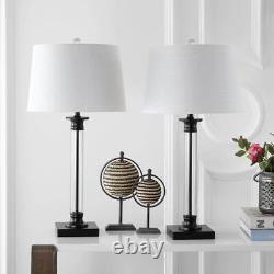 JONATHAN Y Table Lamp 30-in Mason Glass Metal Cotton Shade Black Clear (2-Set)