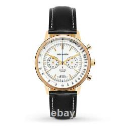 Jack Mason $295 Gold Stnlss Stl Racing Chronograph Black Leather Strap Watch