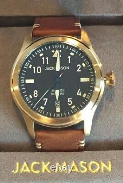 Jack Mason Aviation Watch A101-307 Brown Leather Strap Gold Tone Navy