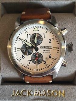 Jack Mason Aviation Watch A102-201 Brown Leather Strap White Face Silver Tone