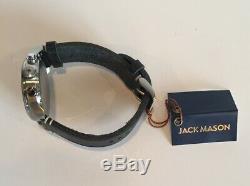 Jack Mason Aviation Watch JM-A102-015 Black Leather Strap Black Dial Silver Tone