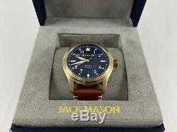 Jack Mason JM-A101-307 Aviation Navy Dial Saddle Brown Leather 3 Hand Watch NWT