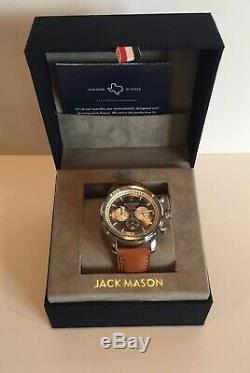Jack Mason Nautical Watch JM-N102-204 Brown Leather Strap Black Face Silver Tone