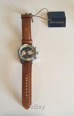 Jack Mason Nautical Watch JM-N102-204 Brown Leather Strap Black Face Silver Tone