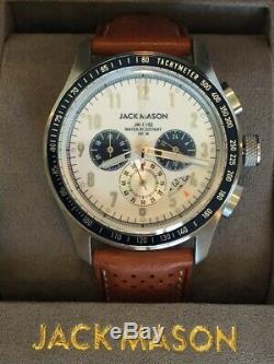 Jack Mason Racing Watch R102-224 Perforated Brown Leather Strap Tachymeter