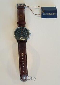Jack Mason Racing Watch R402-001 Chrono Perforated Brown Leather Strap Stainless