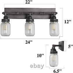 LNC 24'' Large Bathroom Light Fixtures, Industrial 3 Mason Jar Vanity Light with