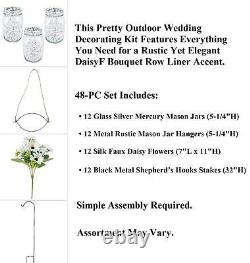Lawn Stake Daisy Bouquet Mercury Mason Jar Walkway Decor 48-PC Kit (Makes 12)
